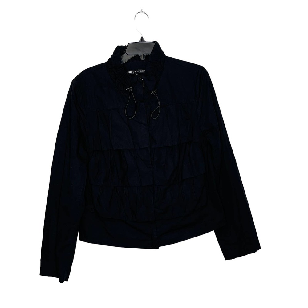 Chaus Sport Full Zip Jacket Size Large Black Tiered Womens 100% Cotton